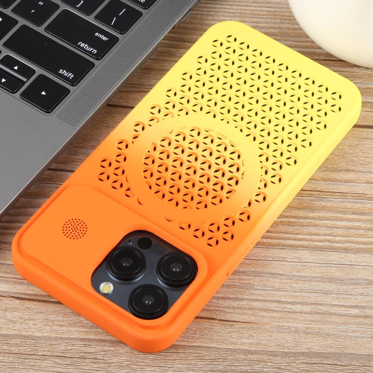For iPhone 15 Pro Gradient Color Honeycomb Aromatherapy MagSafe Phone Case(Orange Yellow) - HoMEdemic™ 