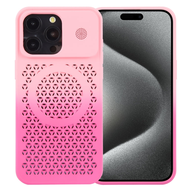 For iPhone 15 Pro Gradient Color Honeycomb Aromatherapy MagSafe Phone Case(Pink+Rose Red) - HoMEdemic™ 