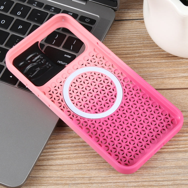 For iPhone 15 Pro Gradient Color Honeycomb Aromatherapy MagSafe Phone Case(Pink+Rose Red) - HoMEdemic™ 