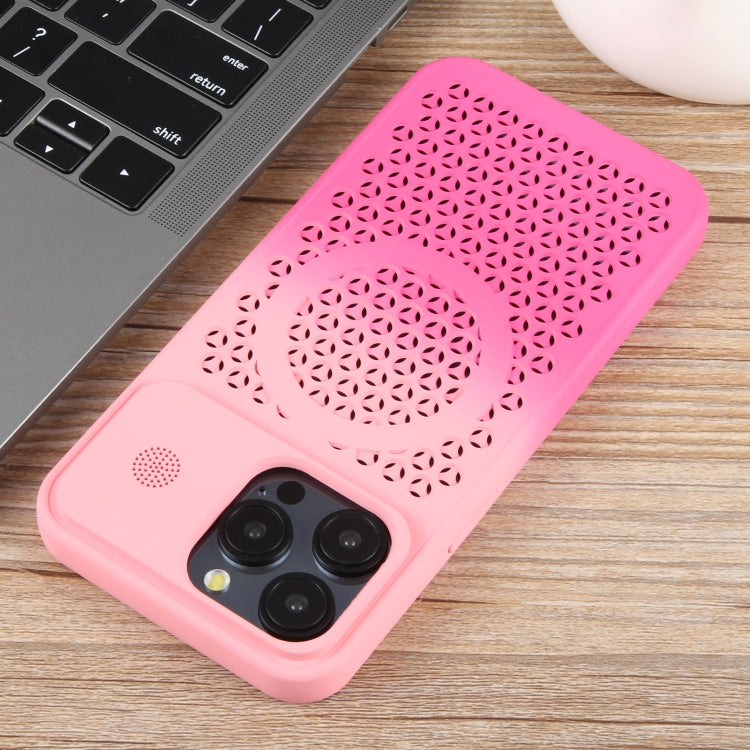For iPhone 15 Pro Gradient Color Honeycomb Aromatherapy MagSafe Phone Case(Pink+Rose Red) - HoMEdemic™ 