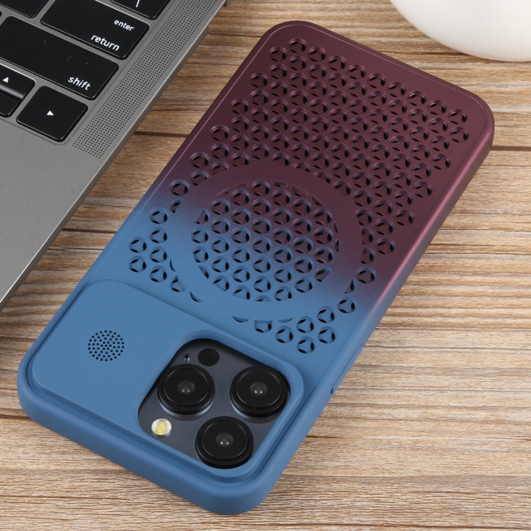 For iPhone 15 Pro Gradient Color Honeycomb Aromatherapy MagSafe Phone Case(Blue Red) - HoMEdemic™ 