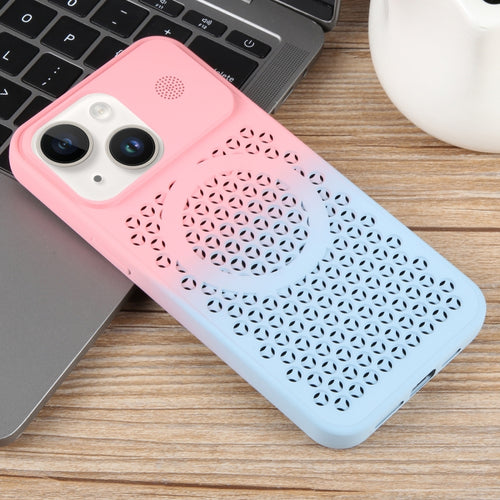 For iPhone 14 Gradient Color Honeycomb Aromatherapy MagSafe Phone Case(Pink Blue) - HoMEdemic™ 