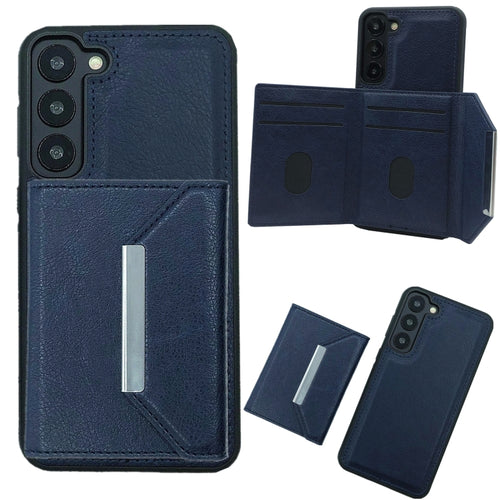 For Samsung Galaxy S24 5G Solid Color Metal Buckle Card Slots Bag Phone Case(Blue) - HoMEdemic™ 