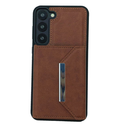 For Samsung Galaxy S24 5G Solid Color Metal Buckle Card Slots Bag Phone Case(Brown) - HoMEdemic™ 