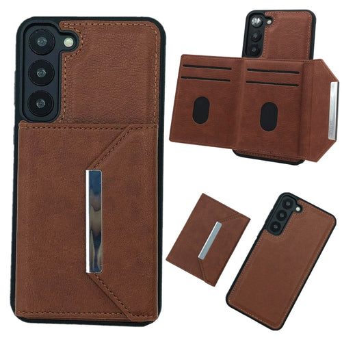 For Samsung Galaxy S24 5G Solid Color Metal Buckle Card Slots Bag Phone Case(Brown) - HoMEdemic™ 