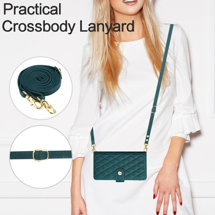 For iPhone 15 Pro YM016 Rhombic Zipper Card Wallet Leather Phone Case with Lanyard(Green) - HoMEdemic™ 