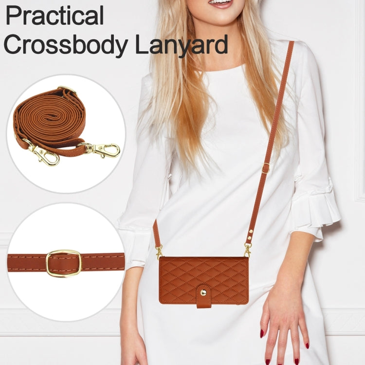 For iPhone 15 Pro YM016 Rhombic Zipper Card Wallet Leather Phone Case with Lanyard(Brown) - HoMEdemic™ 