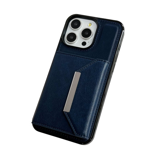 For iPhone 15 Pro Max Solid Color Metal Buckle Card Slots Bag Phone Case(Blue) - HoMEdemic™ 