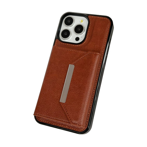 For iPhone 15 Pro Max Solid Color Metal Buckle Card Slots Bag Phone Case(Brown) - HoMEdemic™ 