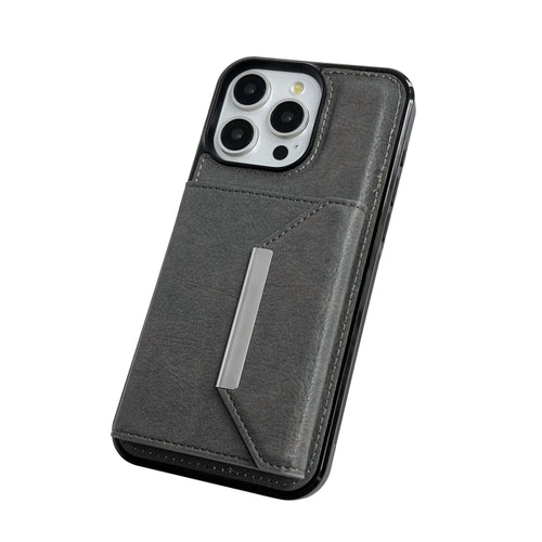 For iPhone 15 Pro Max Solid Color Metal Buckle Card Slots Bag Phone Case(Grey) - HoMEdemic™ 