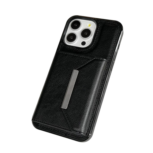 For iPhone 15 Pro Max Solid Color Metal Buckle Card Slots Bag Phone Case(Black) - HoMEdemic™ 