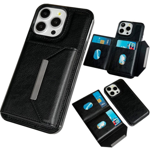 For iPhone 15 Pro Max Solid Color Metal Buckle Card Slots Bag Phone Case(Black) - HoMEdemic™ 