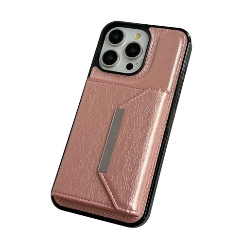 For iPhone 15 Pro Max Solid Color Metal Buckle Card Slots Bag Phone Case(Rose Gold) - HoMEdemic™ 