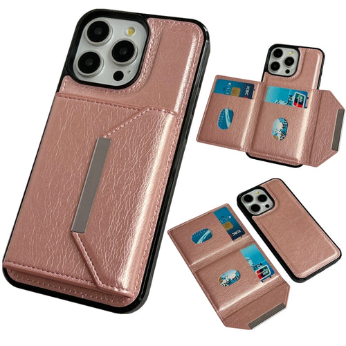 For iPhone 15 Pro Max Solid Color Metal Buckle Card Slots Bag Phone Case(Rose Gold) - HoMEdemic™ 