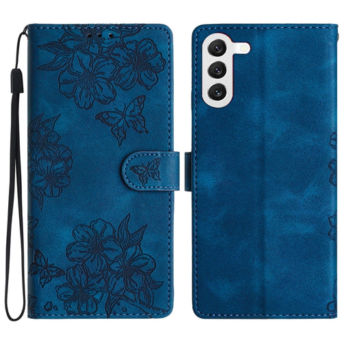 For Samsung Galaxy S24 5G Cherry Blossom Butterfly Skin Feel Embossed PU Phone Case(Blue) - HoMEdemic™ 