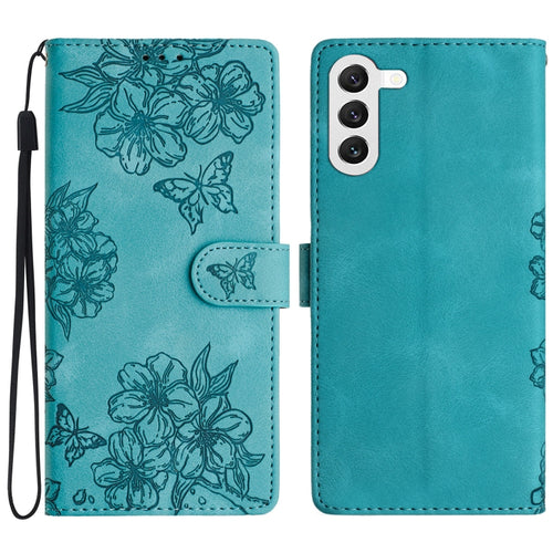 For Samsung Galaxy S24 5G Cherry Blossom Butterfly Skin Feel Embossed PU Phone Case(Green) - HoMEdemic™ 