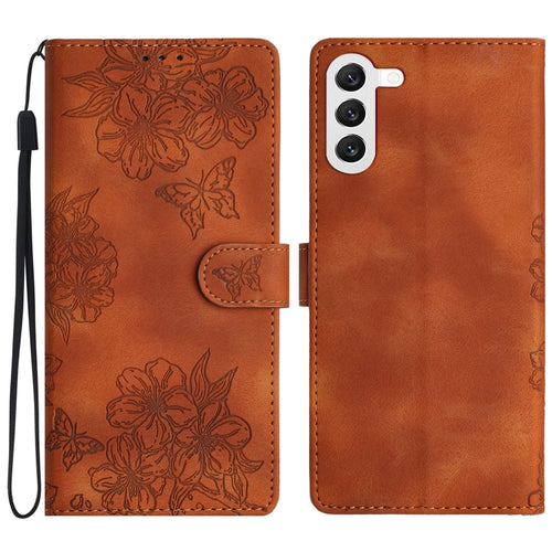 For Samsung Galaxy S24 5G Cherry Blossom Butterfly Skin Feel Embossed PU Phone Case(Brown) - HoMEdemic™ 