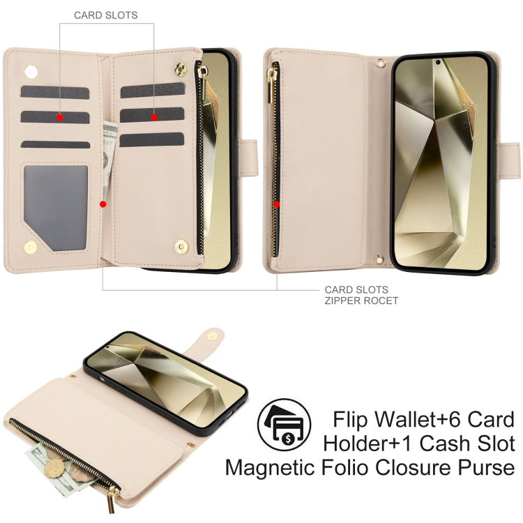 For Samsung Galaxy S24 Ultra 5G YM016 Rhombic Zipper Card Wallet Leather Phone Case with Lanyard(Apricot) - HoMEdemic™ 