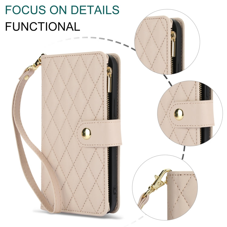 For Samsung Galaxy S24 Ultra 5G YM016 Rhombic Zipper Card Wallet Leather Phone Case with Lanyard(Apricot) - HoMEdemic™ 