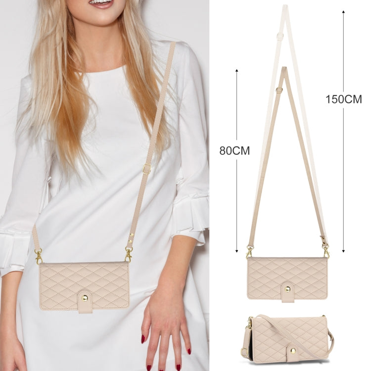 For Samsung Galaxy S24 Ultra 5G YM016 Rhombic Zipper Card Wallet Leather Phone Case with Lanyard(Apricot) - HoMEdemic™ 