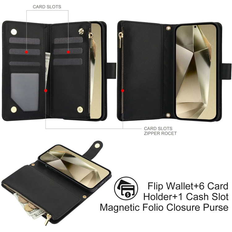 For Samsung Galaxy S24 Ultra 5G YM016 Rhombic Zipper Card Wallet Leather Phone Case with Lanyard(Black) - HoMEdemic™ 