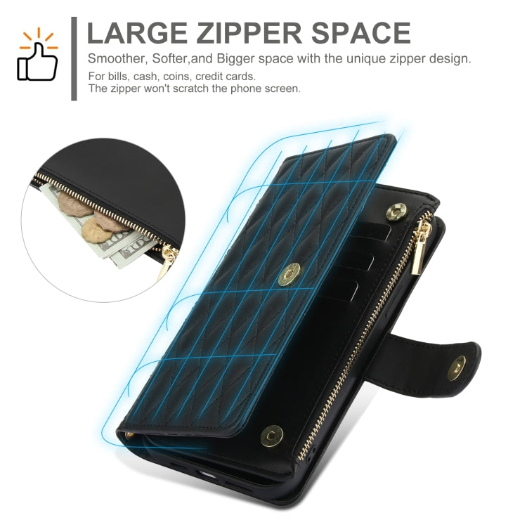For Samsung Galaxy S24 Ultra 5G YM016 Rhombic Zipper Card Wallet Leather Phone Case with Lanyard(Black) - HoMEdemic™ 