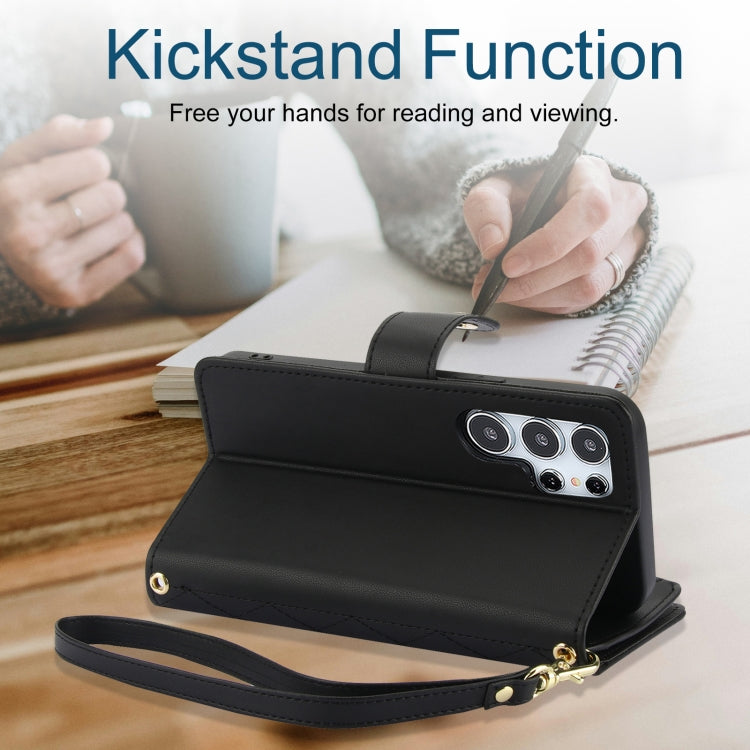 For Samsung Galaxy S24 Ultra 5G YM016 Rhombic Zipper Card Wallet Leather Phone Case with Lanyard(Black) - HoMEdemic™ 