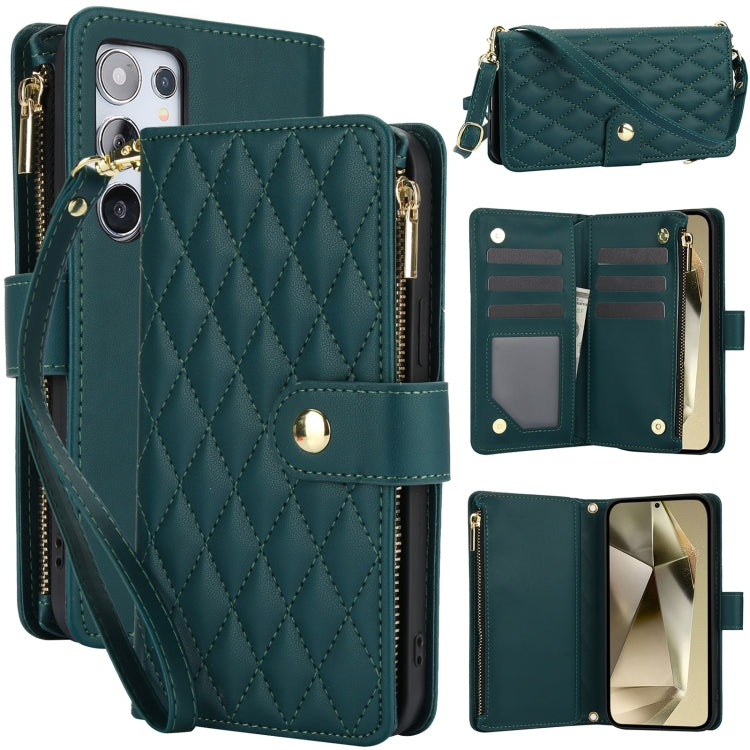 For Samsung Galaxy S24 Ultra 5G YM016 Rhombic Zipper Card Wallet Leather Phone Case with Lanyard(Green) - HoMEdemic™ 