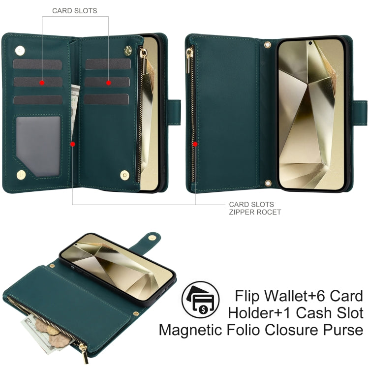 For Samsung Galaxy S24 Ultra 5G YM016 Rhombic Zipper Card Wallet Leather Phone Case with Lanyard(Green) - HoMEdemic™ 