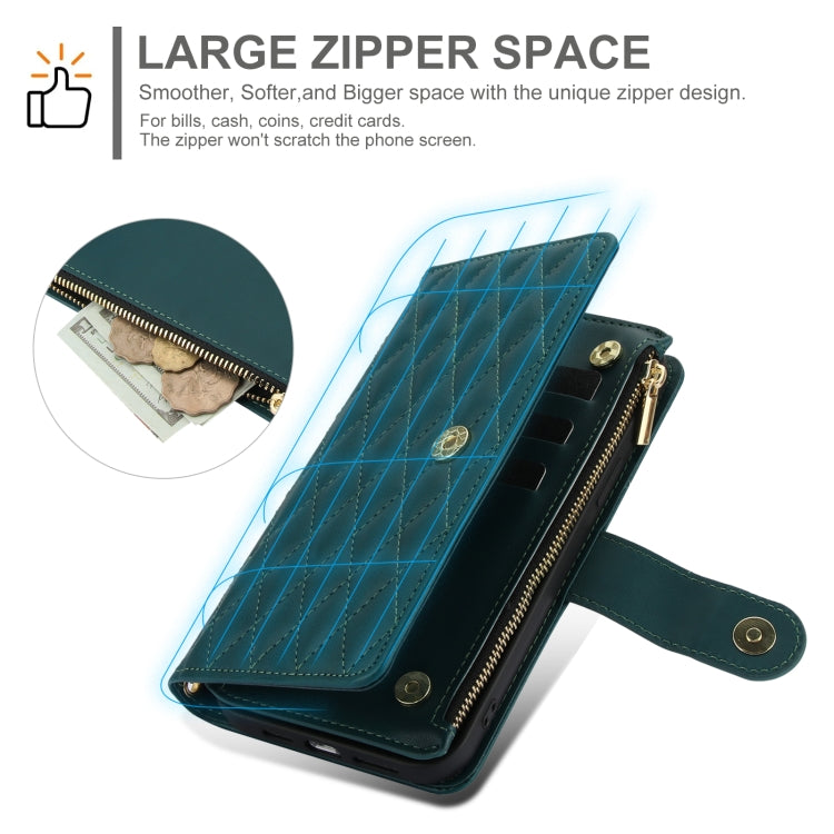 For Samsung Galaxy S24 Ultra 5G YM016 Rhombic Zipper Card Wallet Leather Phone Case with Lanyard(Green) - HoMEdemic™ 
