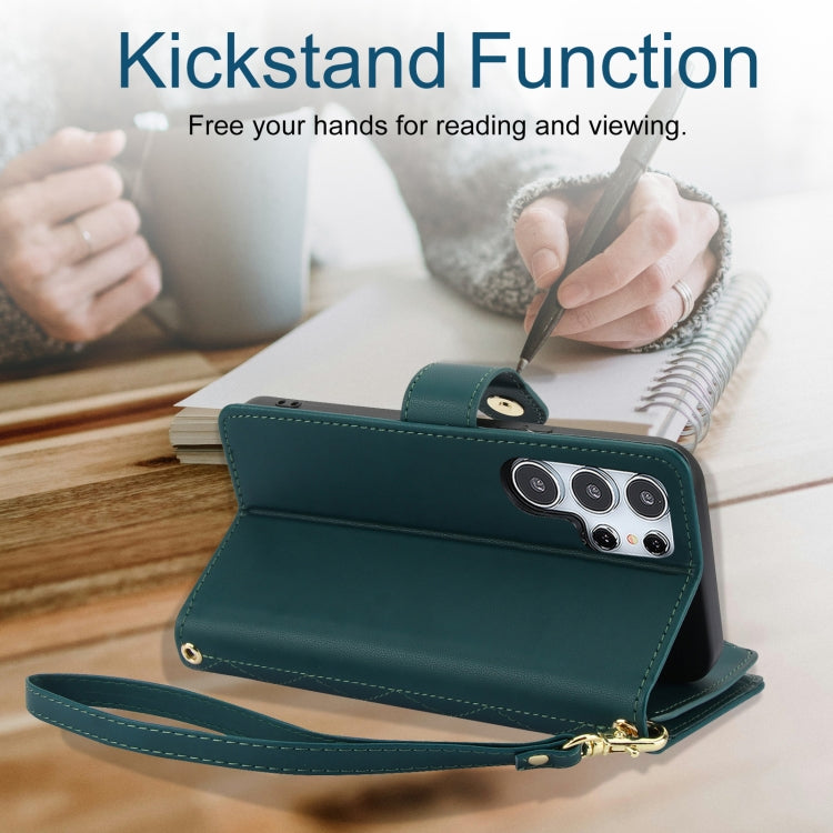For Samsung Galaxy S24 Ultra 5G YM016 Rhombic Zipper Card Wallet Leather Phone Case with Lanyard(Green) - HoMEdemic™ 