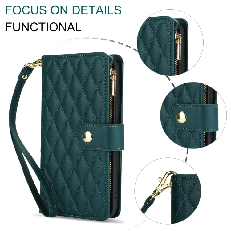 For Samsung Galaxy S24 Ultra 5G YM016 Rhombic Zipper Card Wallet Leather Phone Case with Lanyard(Green) - HoMEdemic™ 