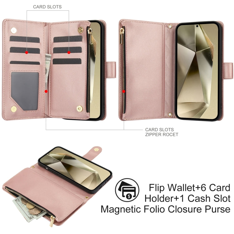 For Samsung Galaxy S24 Ultra 5G YM016 Rhombic Zipper Card Wallet Leather Phone Case with Lanyard(Rose Gold) - HoMEdemic™ 