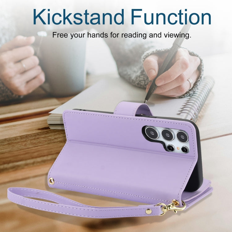 For Samsung Galaxy S24 Ultra 5G YM016 Rhombic Zipper Card Wallet Leather Phone Case with Lanyard(Light Purple) - HoMEdemic™ 