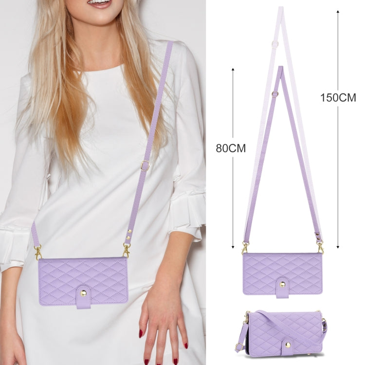 For Samsung Galaxy S24 Ultra 5G YM016 Rhombic Zipper Card Wallet Leather Phone Case with Lanyard(Light Purple) - HoMEdemic™ 