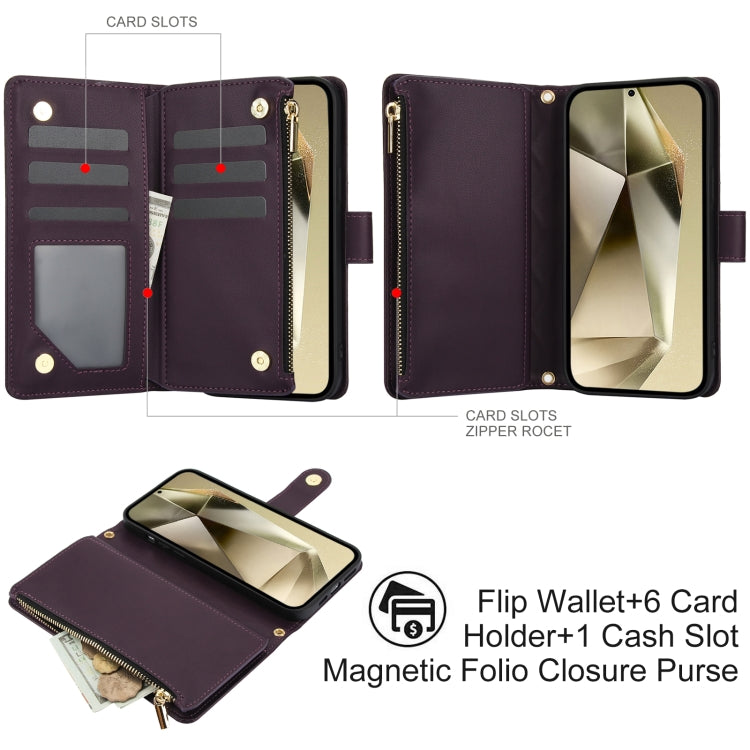 For Samsung Galaxy S24 Ultra 5G YM016 Rhombic Zipper Card Wallet Leather Phone Case with Lanyard(Dark Purple) - HoMEdemic™ 