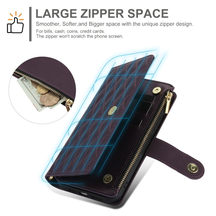 For Samsung Galaxy S24 Ultra 5G YM016 Rhombic Zipper Card Wallet Leather Phone Case with Lanyard(Dark Purple) - HoMEdemic™ 