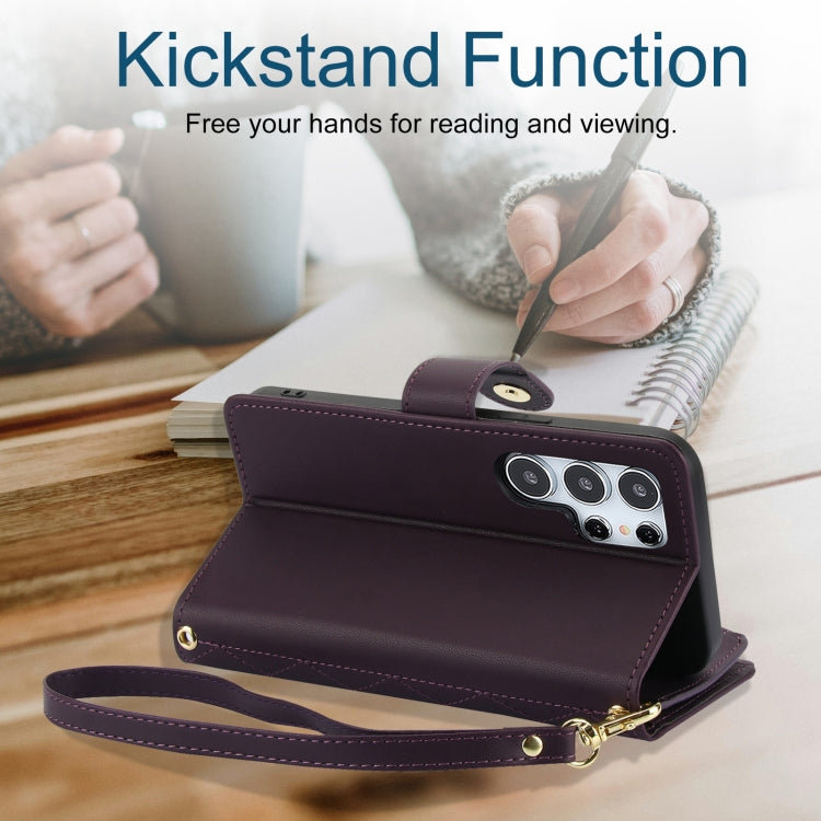 For Samsung Galaxy S24 Ultra 5G YM016 Rhombic Zipper Card Wallet Leather Phone Case with Lanyard(Dark Purple) - HoMEdemic™ 