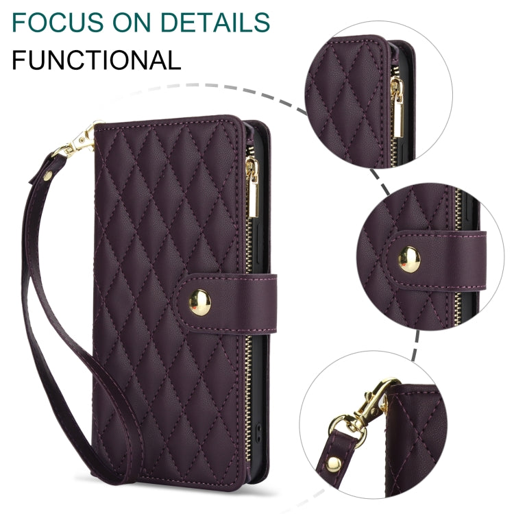 For Samsung Galaxy S24 Ultra 5G YM016 Rhombic Zipper Card Wallet Leather Phone Case with Lanyard(Dark Purple) - HoMEdemic™ 