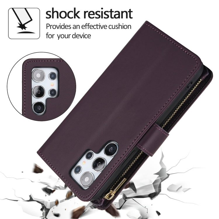 For Samsung Galaxy S24 Ultra 5G YM016 Rhombic Zipper Card Wallet Leather Phone Case with Lanyard(Dark Purple) - HoMEdemic™ 