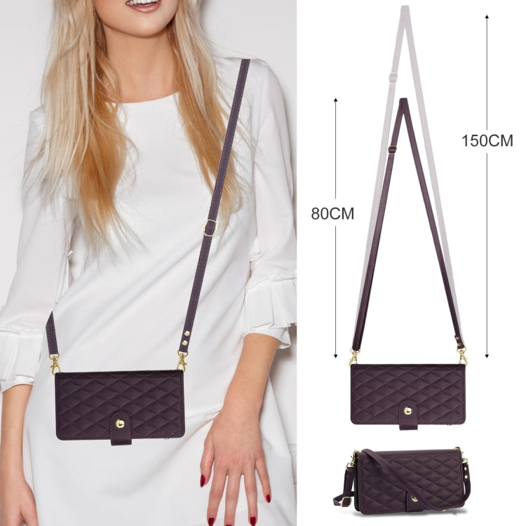 For Samsung Galaxy S24 Ultra 5G YM016 Rhombic Zipper Card Wallet Leather Phone Case with Lanyard(Dark Purple) - HoMEdemic™ 