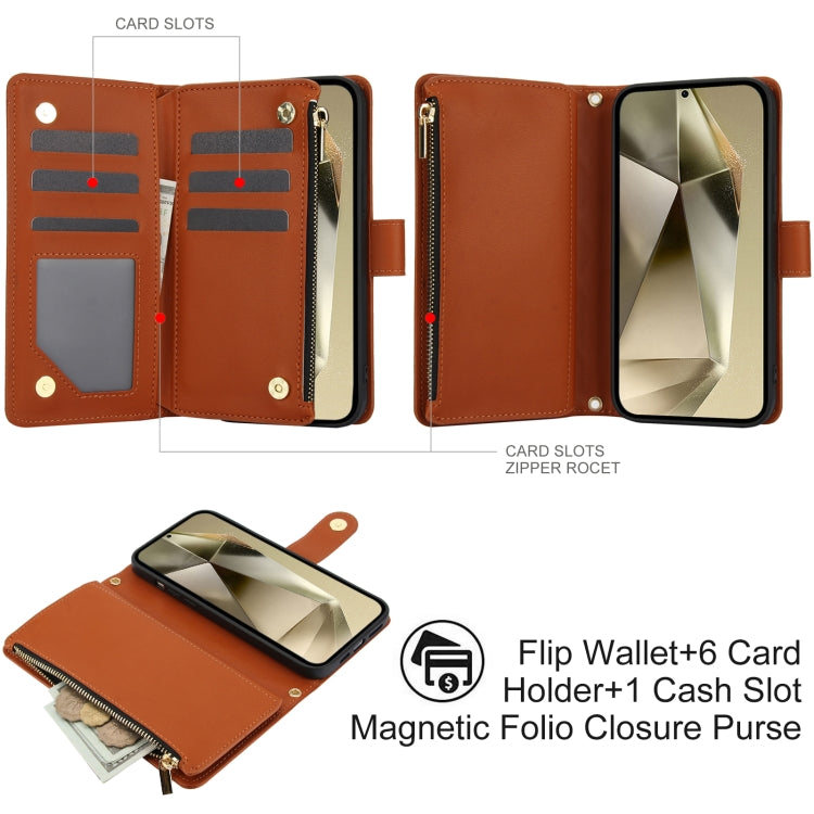 For Samsung Galaxy S24 Ultra 5G YM016 Rhombic Zipper Card Wallet Leather Phone Case with Lanyard(Brown) - HoMEdemic™ 