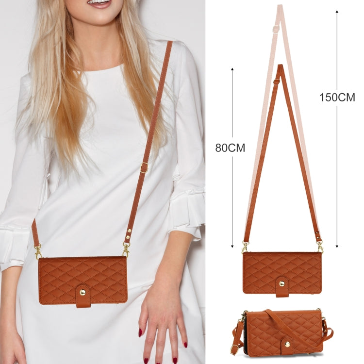 For Samsung Galaxy S24 Ultra 5G YM016 Rhombic Zipper Card Wallet Leather Phone Case with Lanyard(Brown) - HoMEdemic™ 