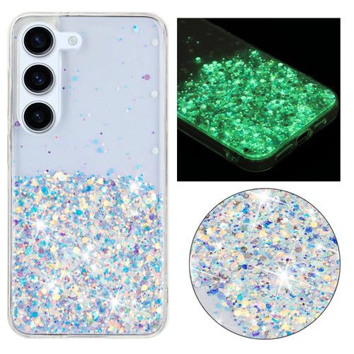 For Samsung Galaxy S24 5G Transparent Frame Noctilucent Glitter Powder TPU Phone Case(White) - HoMEdemic™ 