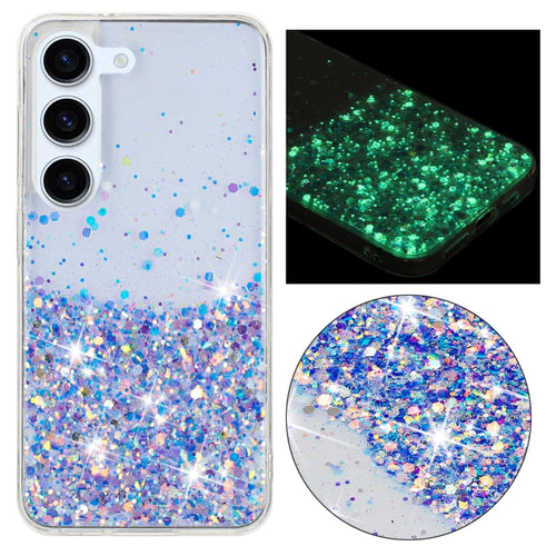 For Samsung Galaxy S24 5G Transparent Frame Noctilucent Glitter Powder TPU Phone Case(Purple) - HoMEdemic™ 