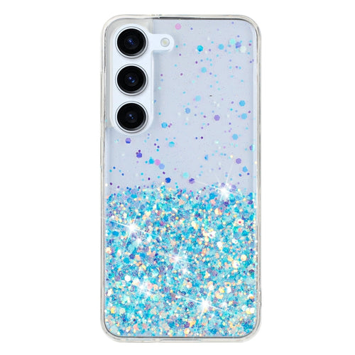 For Samsung Galaxy S24 5G Transparent Frame Noctilucent Glitter Powder TPU Phone Case(Blue) - HoMEdemic™ 