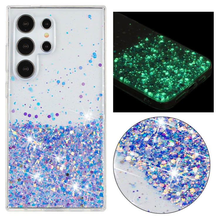 For Samsung Galaxy S24 Ultra 5G Transparent Frame Noctilucent Glitter Powder TPU Phone Case(Purple) - HoMEdemic™ 