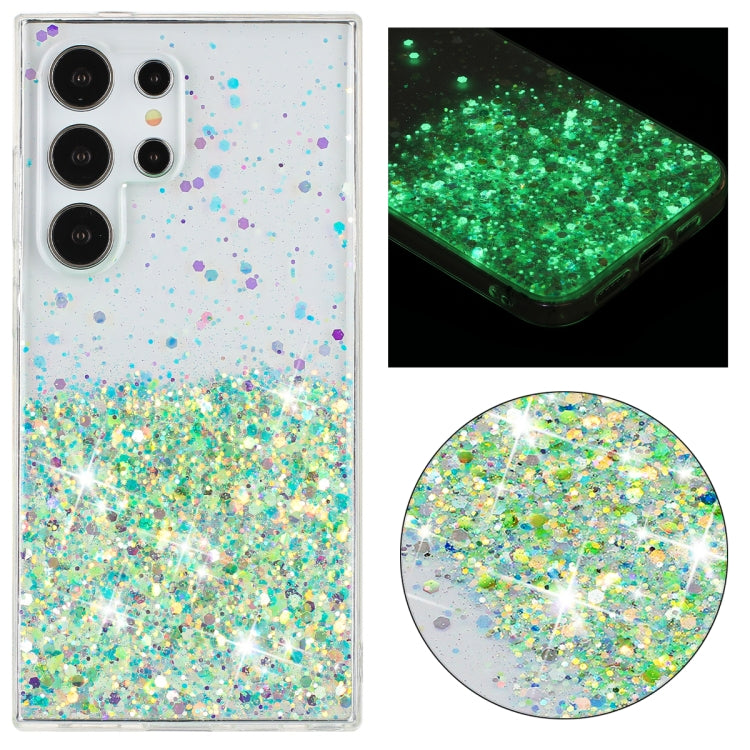 For Samsung Galaxy S24 Ultra 5G Transparent Frame Noctilucent Glitter Powder TPU Phone Case(Green) - HoMEdemic™ 