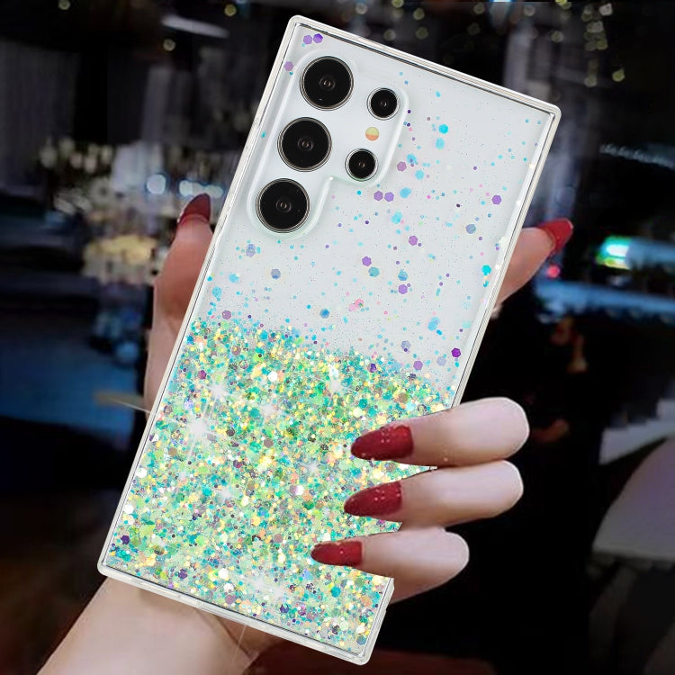 For Samsung Galaxy S24 Ultra 5G Transparent Frame Noctilucent Glitter Powder TPU Phone Case(Green) - HoMEdemic™ 
