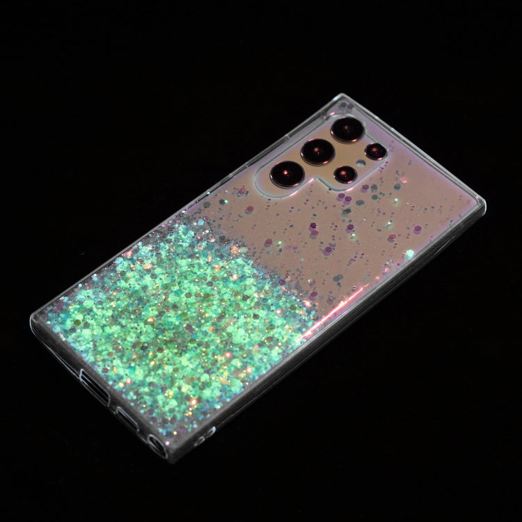 For Samsung Galaxy S24 Ultra 5G Transparent Frame Noctilucent Glitter Powder TPU Phone Case(Green) - HoMEdemic™ 